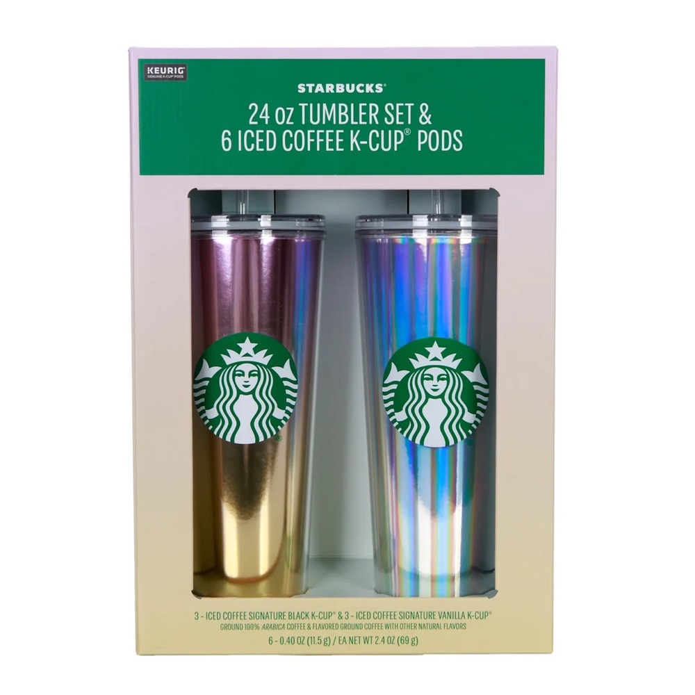 24oz Starbucks Tumbler Set with Iced Coffee K-Cups, 2-pack